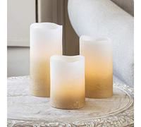 Lights4fun Set of 3 Gold Ombre Real Wax Battery Operated Flameless Flickering LED Candles with Timer