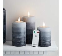 Lights4fun Set of 3 Grey Stacked TruGlow® Battery LED Flameless Pillar Candles Real Wax with Remote Control