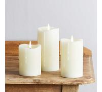 Lights4fun Set of 3 Ivory Dripping Wax TruGlow® Battery LED Flameless Pillar Candles with Timer