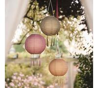 Lights4fun Set of 3 Lucena Tassel Solar Lanterns with Warm White LEDs, Outdoor Hanging Garden Lanterns for Patios & Summer Entertaining