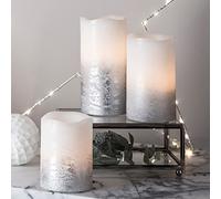 Lights4fun Set of 3 Silver Grey Ombre Real Wax Battery Operated Flameless Flickering LED Candles with Timer