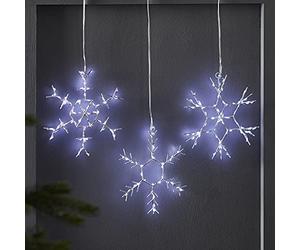 Lights4fun Set of 3 Snowflake Christmas Window Light Battery Timer (D) 17cm Indoor Use
