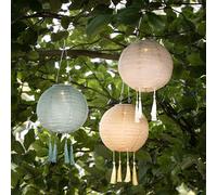 Lights4fun Set of 3 Solar Powered Decorative Tassel Hanging Lanterns 20cm IP44 Rated for Outdoor Use Fully Waterproof