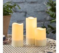 Lights4fun Set of 3 Solar Powered Warm White Flickering Flame LED Flameless Ivory Garden Patio Candles IP44 Rated Outdoor Use