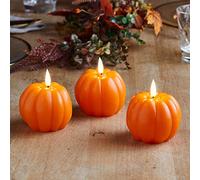Lights4fun Set of 3 TruGlow® Autumn Halloween Pumpkin Decoration Flameless LED Candles Battery Operated with Timer