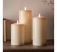 Lights4fun Set of 3 TruGlow® Battery LED Flameless Large Chapel Pillar Candles with Timer Real Ivory Wax
