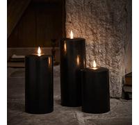 Lights4fun Set of 3 TruGlow® Battery Operated LED Flameless Chapel Pillar Candles with Timer Black Wax