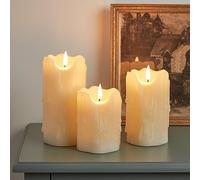 Lights4fun Set of 3 TruGlow® Heavy Dripping Wax Battery LED Flameless Pillar Candles Real Ivory Wax with Timer Indoor Use
