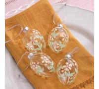 Lights4fun Set of 4 Glass Hanging Easter Egg Decorations with Ribbon Hangers, Pastel Floral Print Ornaments for Spring Décor, Home Styling & Seasonal Displays