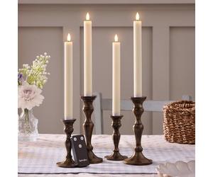 Lights4fun Set of 4 Ivory Real Wax Rechargeable USB TruGlow® Flameless LED Taper Dinner Candles with Remote Control & Timer - Candles for Christmas, Weddings, Easter, Valentine’s Day & Dinner Parties