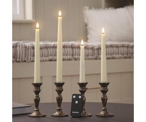 Lights4fun Set of 4 Ivory TruGlow® Mixed Height LED Taper Candles with Remote Control, Battery Operated Dinner Candles for Home Décor & Wedding Styling