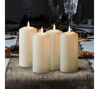 Lights4fun Set of 4 Large TruGlow® Pillar Candles Battery LED Flameless with Timer Real Ivory Wax Advent Wreath Decoration 15cm
