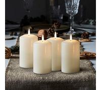 Lights4fun Set of 4 Medium TruGlow™ LED Flameless Pillar Candles with Timer - 12.5cm Real Ivory Wax Battery Operated Advent or Table Decoration - Warm White Flickering Flame for Indoor Use