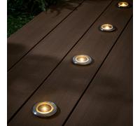 Lights4fun Set of 4 Solar Decking Spotlights with Warm White LEDs, Outdoor Garden Lights for Decking, Steps, Pathways & Patios