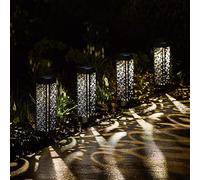 Lights4fun Set of 4 Solar Powered Black Moroccan Outdoor IP44 Waterproof Decorative Garden Pathway LED Stake Lights