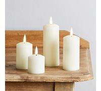 Lights4fun Set of 4 TruGlow® Battery LED Flameless Skinny Pillar Candles with Timer Real Ivory Wax