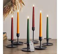 Lights4fun Set of 6 Autumnal Taper Candles with Remote Battery LED Flameless Real Wax Timer