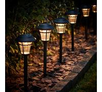 Lights4fun Set of 6 Solar Powered Black Vintage Outdoor IP44 Waterproof Decorative Garden Pathway LED Stake Lights