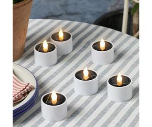 Lights4fun Set of 6 Solar Powered LED Flameless Candle Tea Lights Realistic Warm White Flickering Flame for Outdoor Use