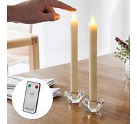 Lights4fun Set of 8 Battery Operated Warm White LED Ivory Wax Taper Candles with Remote