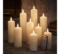 Lights4fun Set of 9 Indoor Battery Operated TruGlow® LED Flameless Flickering Flame Pillar Candles Real Wax with Remote Control & Timer Christmas Home Wedding Decoration
