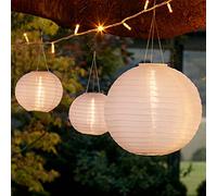 Lights4fun Set of 9 Outdoor Solar-Powered White Chinese Lanterns - Warm White LEDs for Ambient Garden Lighting - 2 Sizes Included - Hanging Decorative Lights for Patio & Events - IP44 Waterproof