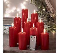 Lights4fun Set of 9 Red TruGlow® Battery LED Flameless Pillar Candles Real Wax Remote & Timer