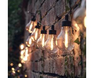 Lights4fun Solar Powered Outdoor Garden 20 Warm White LED Clear Bulb Drop Festoon Party Fairy String Lights - Waterproof Design, Perfect for Patios, Weddings & Celebrations, IP44 Rated, 4.75m Long