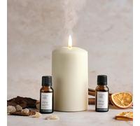Lights4fun TruGlow Air® Portable LED Pillar Candle Diffuser with Set of 2 Autumn Winter Essential Oils for Home