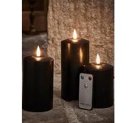Lights4Fun Truglow Black Led Pillar Candle Trio Black