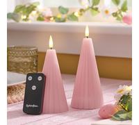 Lights4fun TruGlow® Blush Pink Fluted Cone LED Pillar Candle Duo with Remote Control, Real Wax Flameless Candles for Dining Tables, Home Styling & Wedding Décor