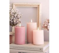 Lights4Fun Truglow Blush Pink Ribbed Led Pillar Candle Trio Pink