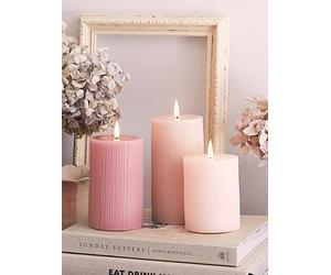 Lights4Fun Truglow Blush Pink Ribbed Led Pillar Candle Trio Pink