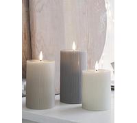 Lights4Fun Truglow Grey Ribbed Led Pillar Candle Trio Grey