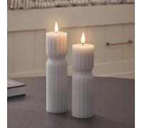 Lights4fun TruGlow® Grey Twist LED Pillar Candle Duo with Remote Control, Real Wax Battery Operated Flameless Candles with Timer Function for Home Décor & Table Styling