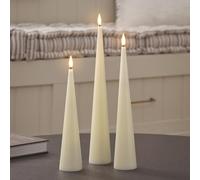 Lights4fun TruGlow® Ivory Slim Cone LED Pillar Candle Trio with Remote Control, Real Wax Candles with Timer Function for Dining Tables & Home Décor
