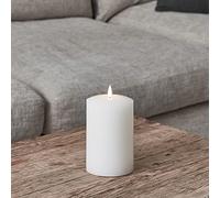 Lights4fun TruGlow® Small Battery Operated LED Flameless Chapel Pillar Candle with Timer White Wax 15cm