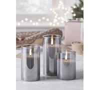 Lights4Fun Truglow Smoked Grey Led Glass Candle Trio Grey