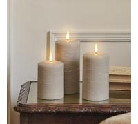 Lights4fun TruGlow® Taupe Distressed LED Pillar Candle Trio