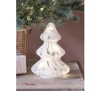 Lights4fun Indoor Christmas Tree Ornament White Glass Murano Effect Lamp Tabletop Decoration 21cm