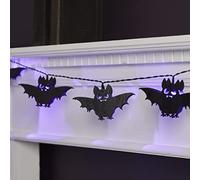 Lights4fun Wooden Bat 10 Purple LED Battery Operated Halloween String Fairy Lights with Timer 1.8m