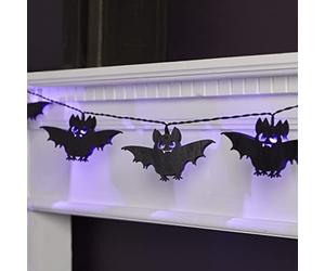 Lights4fun Wooden Bat 10 Purple LED Battery Operated Halloween String Fairy Lights with Timer 1.8m