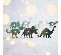 Lights4fun Wooden Dinosaur Children's String Fairy Lights Bedroom Nursery 20 Warm White Micro LEDs Silver Wire with Timer 1.9m