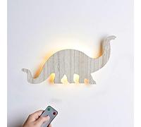 Lights4fun Wooden Dinosaur Diplodocus Battery Wall Night Light with Remote & Timer