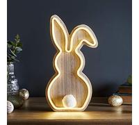 Lights4fun Wooden Neon Bunny LED Light Easter Decoration Battery Timer 30cm Indoor Use