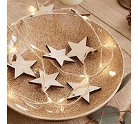 Lights4fun Wooden Star Fairy Light Garland Christmas Decoration Battery Timer 1.8m Indoor Use