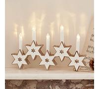 Lights4fun Wooden Star LED Candle Bridge Christmas Decoration Battery Timer (H) 18cm Indoor Use