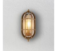 Lights4Living Industrial Retro Oval Bulkhead Light, Outdoor Wall/Ceiling Mount, 225mm Height x 105mm Width, Polished Brass, Solid Brass, Ribbed Glass, IP64 Rated