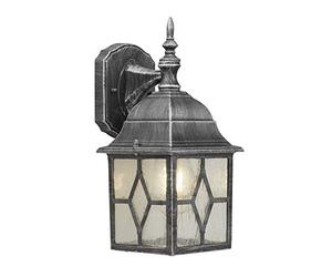 Lights4Living Rustic Black and Silver Brushed Metal 33cm Exterior GardenOutdoor Wall Light Coach Lantern with Traditional Leaded Style Panel Glass - LED Compatible