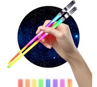 Lightsaber Chopsticks Light UP Star Wars LED Glowing Light Saber Chop Sticks Reusable Sushi Lightup Sabers Bright LEDs 8 Color Modes - 1 Pair